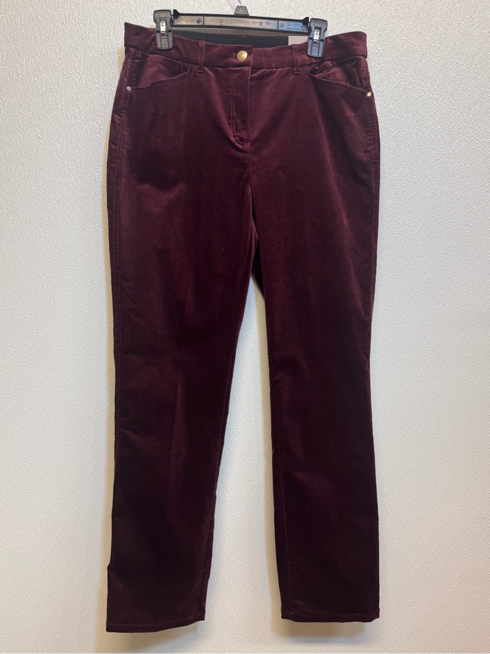 Women's Chico's Burgundy Corduroy Pants Sz 10R (E-53)